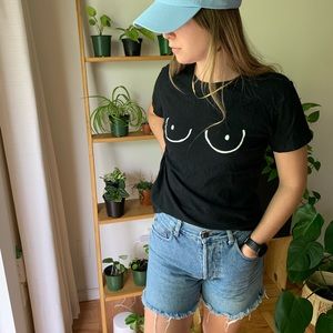Free the nipple!! Great boob outlined black t-shirt for everyday living.